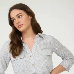 Striped Collared Button Down-Black