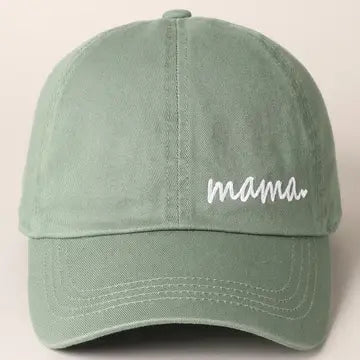 Mama Letters Embroidered Baseball Cap in Sage