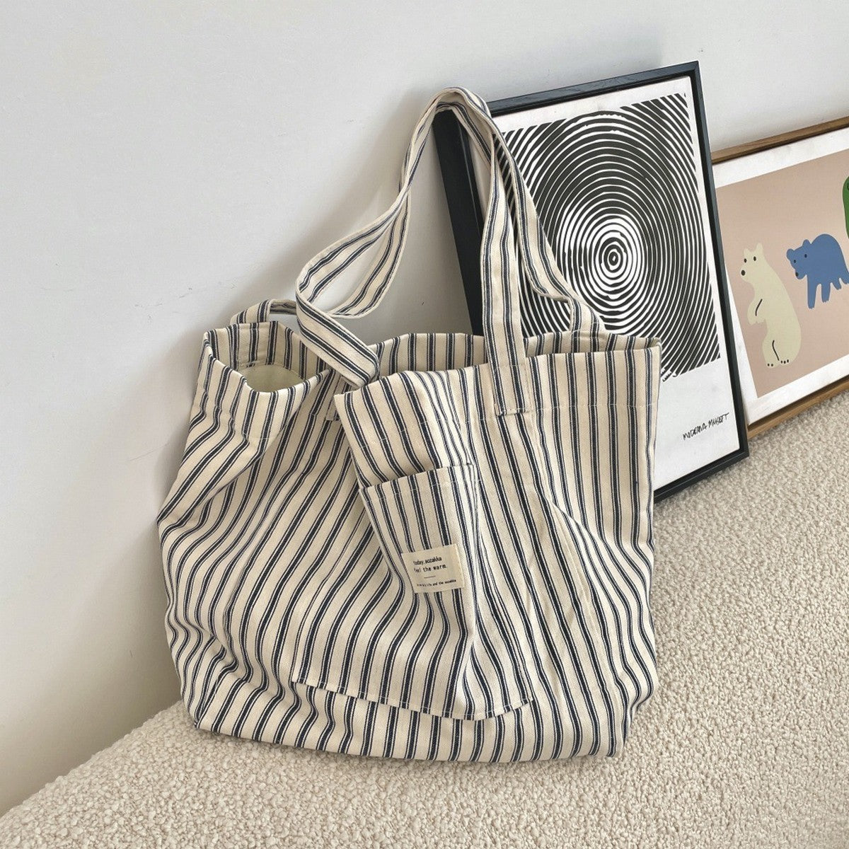 Striped Canvas Tote in Navy