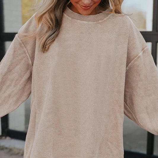 Oversized Ribbed Sweatshirt in Tan