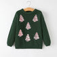 Festive Holiday Girls Sweater with Candy Stripe Tree Sequins
