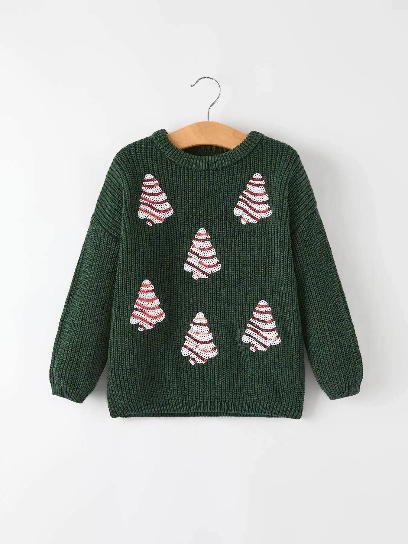 Festive Holiday Girls Sweater with Candy Stripe Tree Sequins