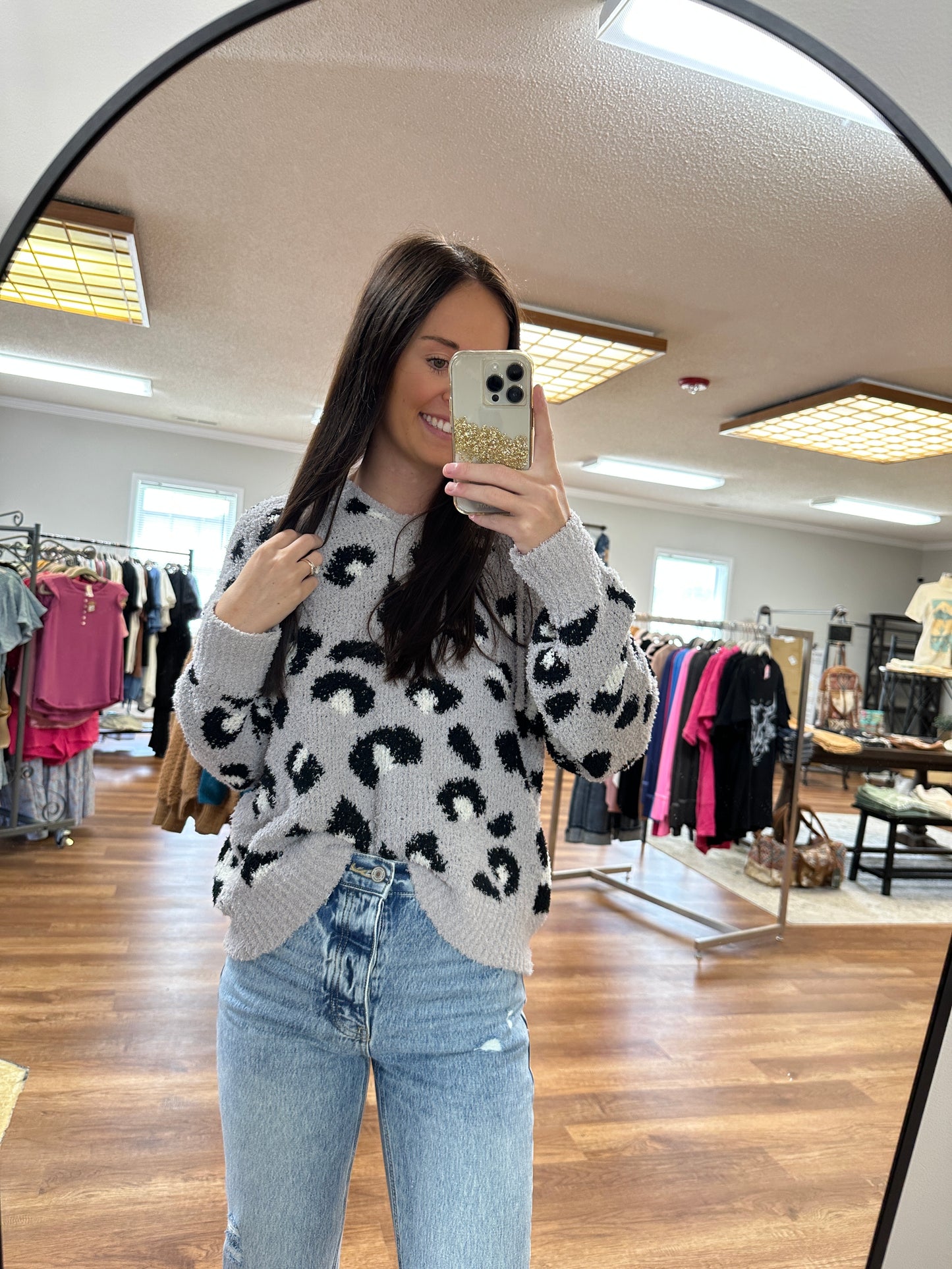 Chandler Leopard Hooded Sweater in Grey**FINAL SALE**