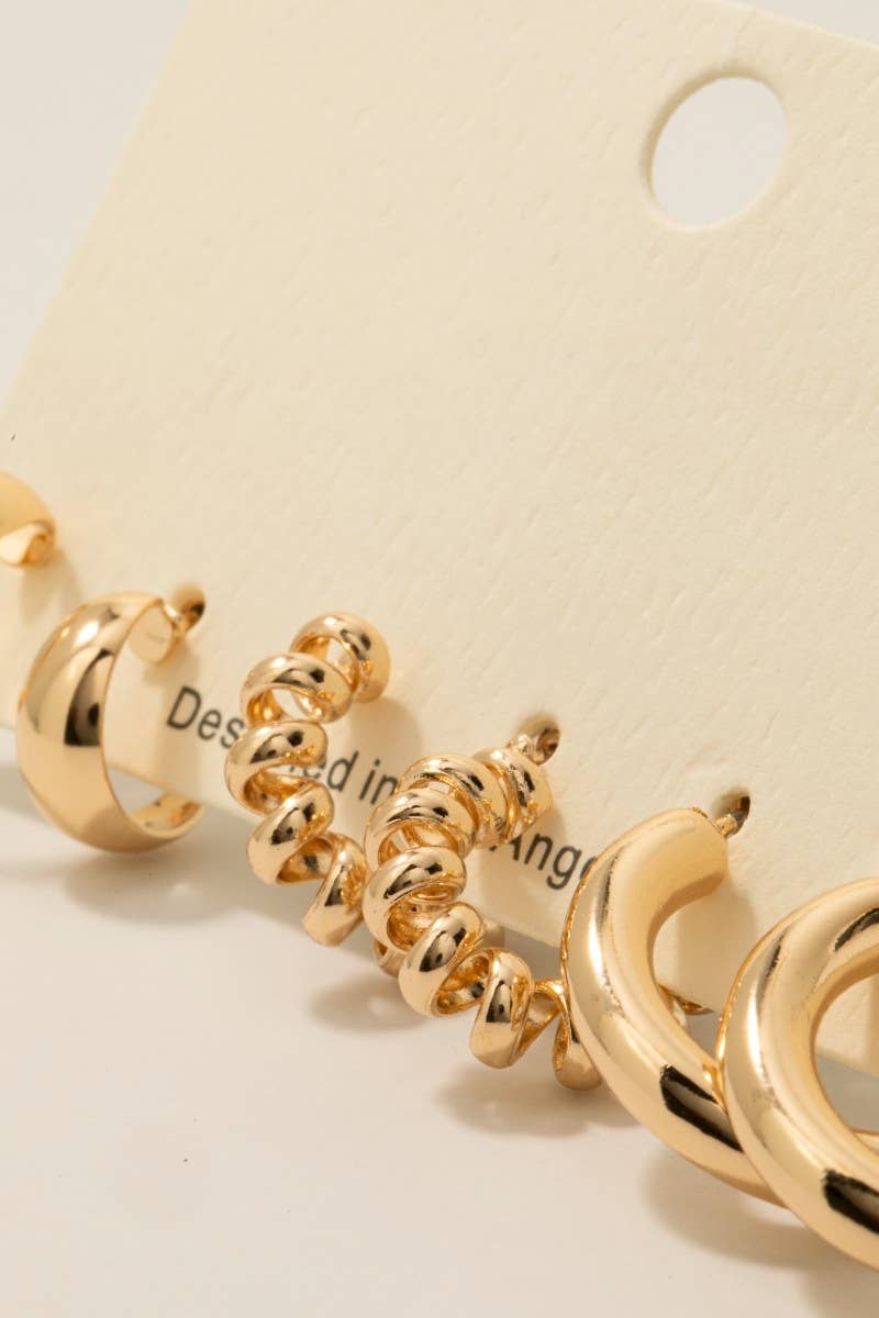 3Pc Mixed Hoop Earrings Set