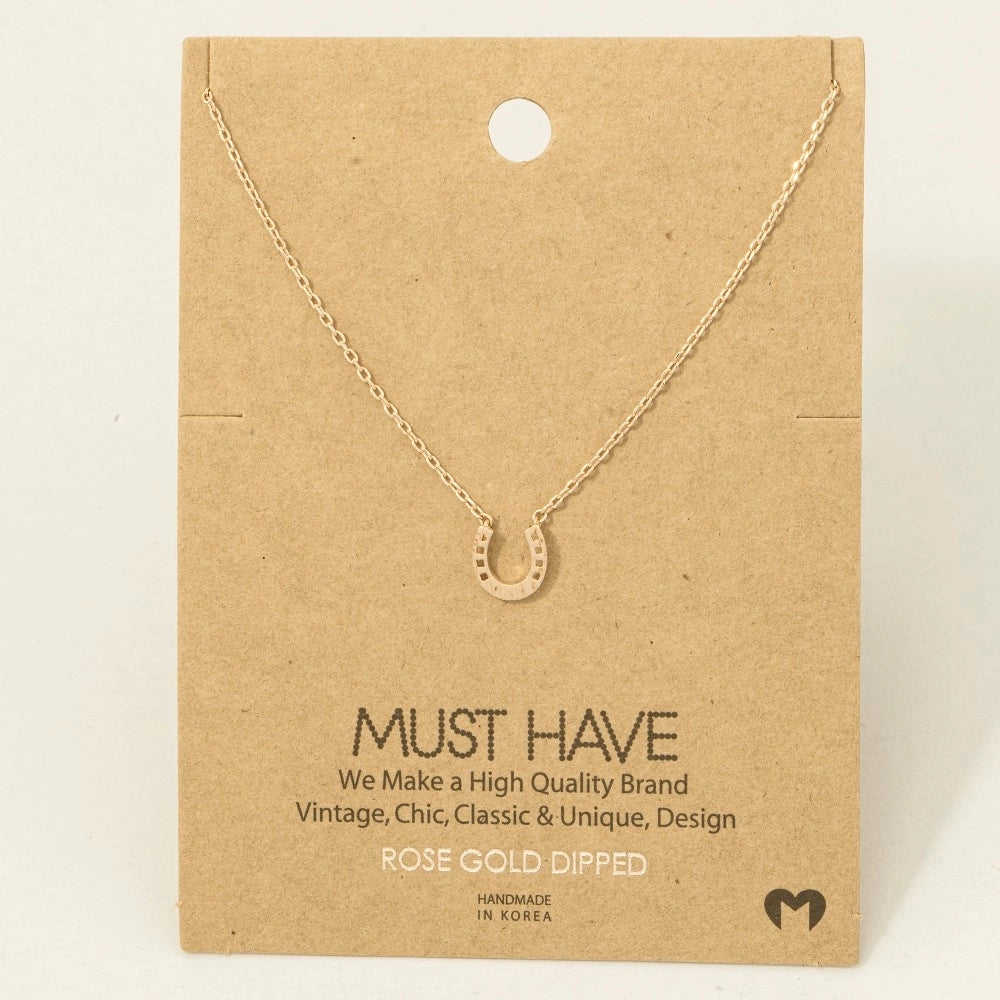 Mini Horseshoe Pendant Necklace-Rose Gold