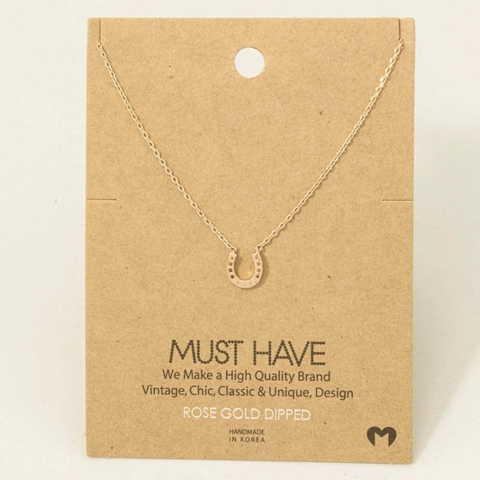 Mini Horseshoe Pendant Necklace-Rose Gold