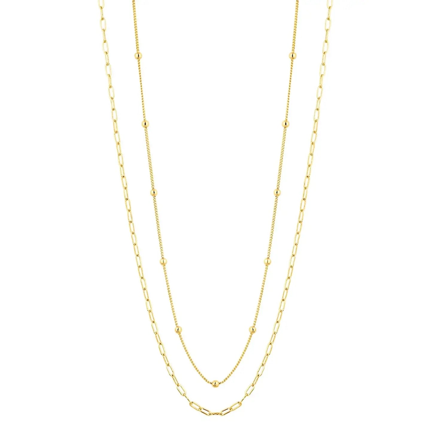 14K Gold Plated Simple Layered Chain 16"-18" Necklace
