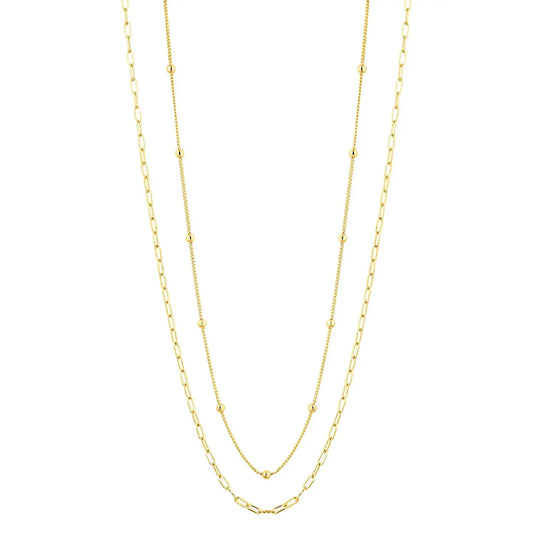 14K Gold Plated Simple Layered Chain 16"-18" Necklace