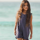 Check Gauze Blue Girl Romper