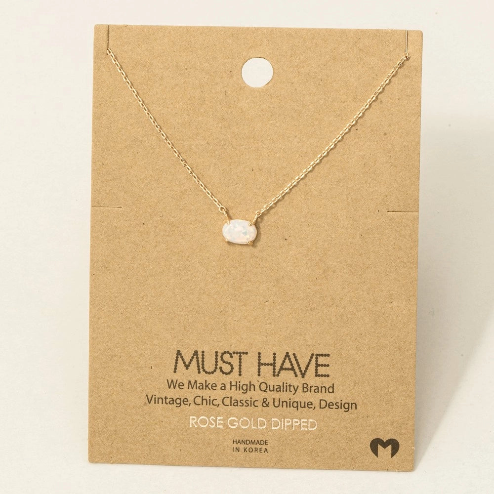 Oval Opal Pendant Necklace-Rose Gold