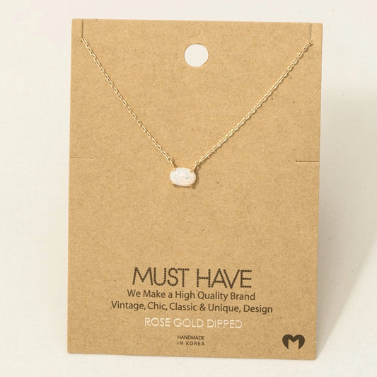 Oval Opal Pendant Necklace-Rose Gold