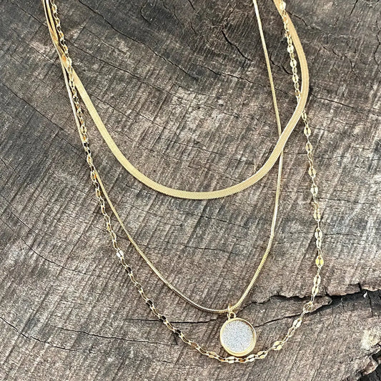 Layered Gold Tone Short Necklace Set