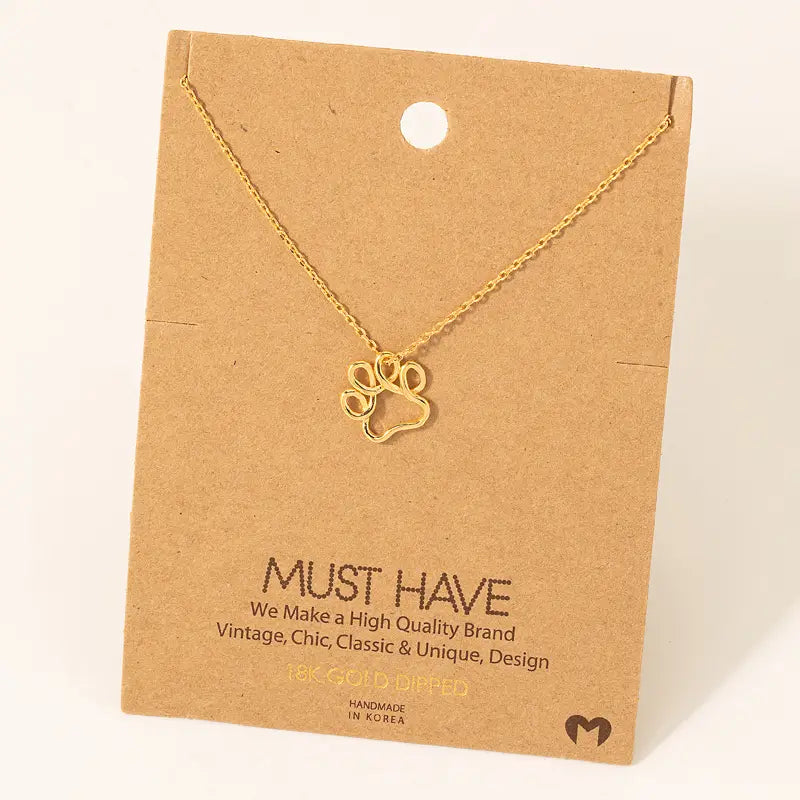 Wire Paw Pendant Necklace-Gold