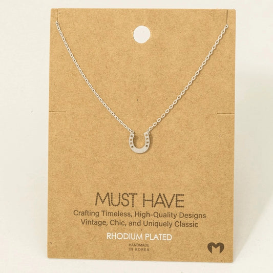 Mini Horseshoe Pendant Necklace-Silver