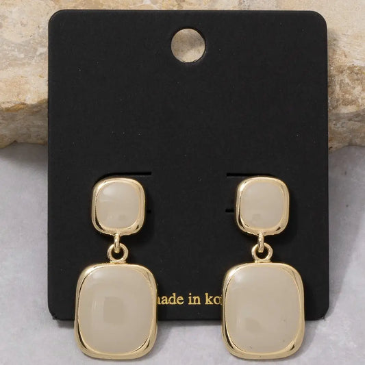 Double Cushion Stone Drop Earrings-Ivory
