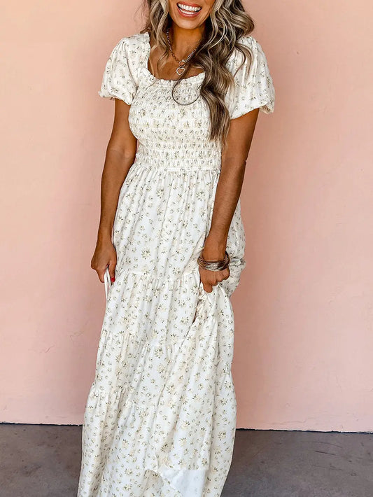 White Frilly Floral Maxi Dress