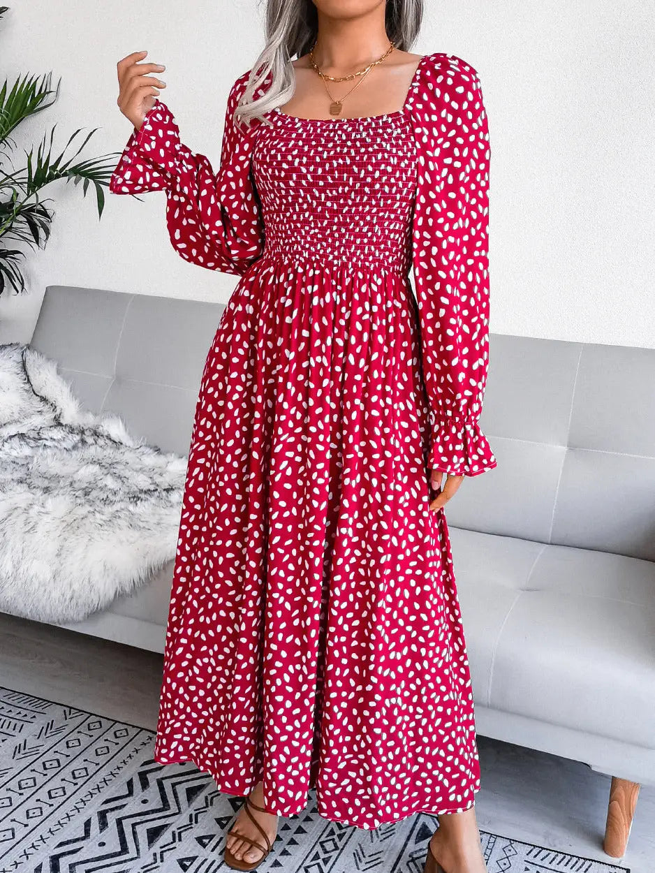 Square Neck Long Sleeve Maxi Dress