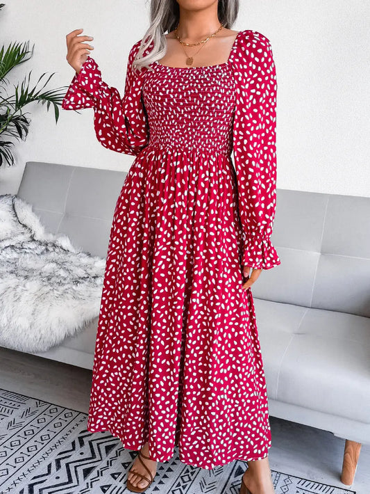 Square Neck Long Sleeve Maxi Dress