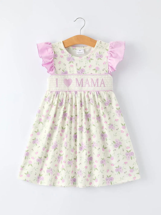 Floral “I ❤ Mama” Smocked Girls Dress