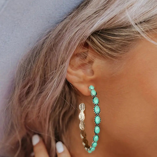 Gem Inlay Retro C-Shape Earrings