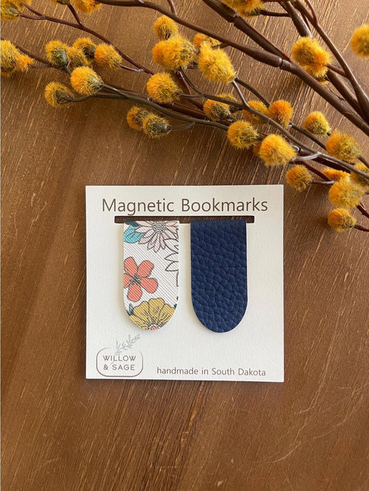 Blue Floral Magnetic Bookmark Pair