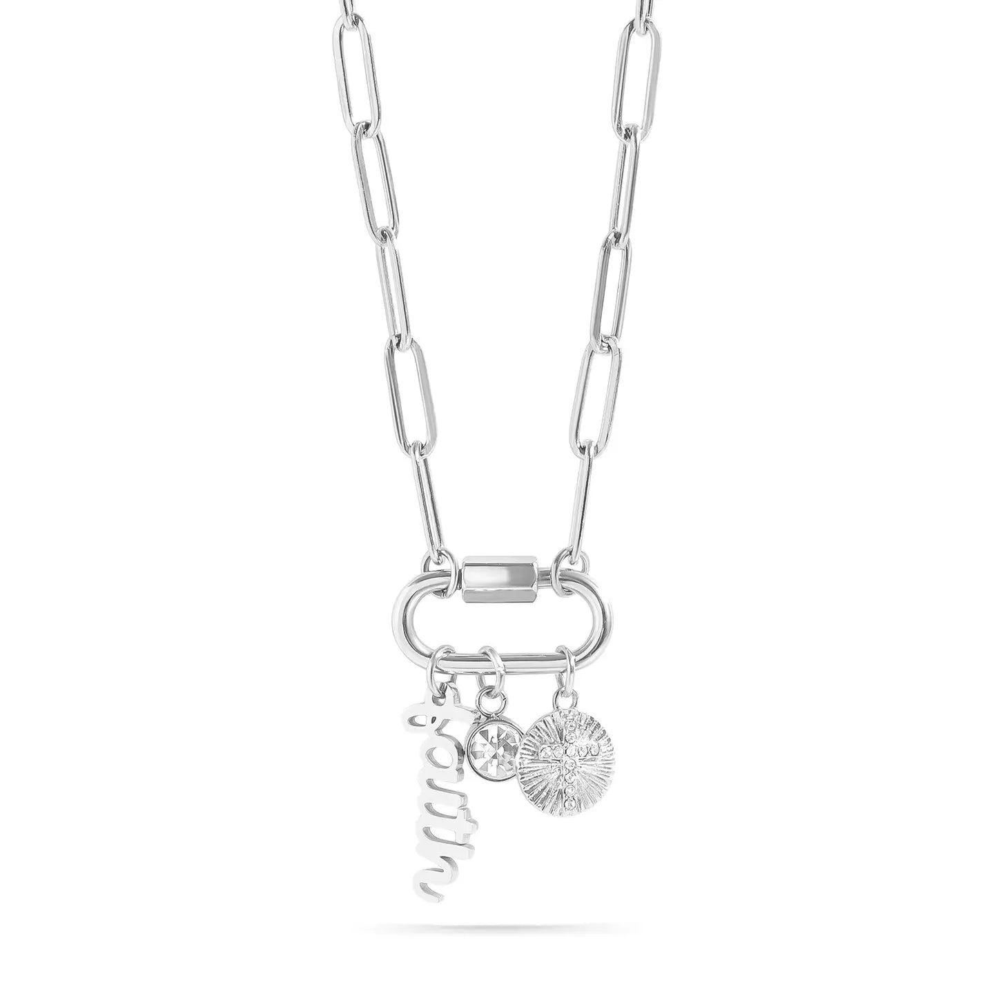 18K Gold Carabiner "Faith" Paperclip Charm Necklace