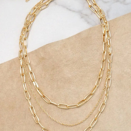 Layered Gold Tone Chain Short Necklace