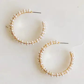 Delicate Pearl Deco Hoop Earrings