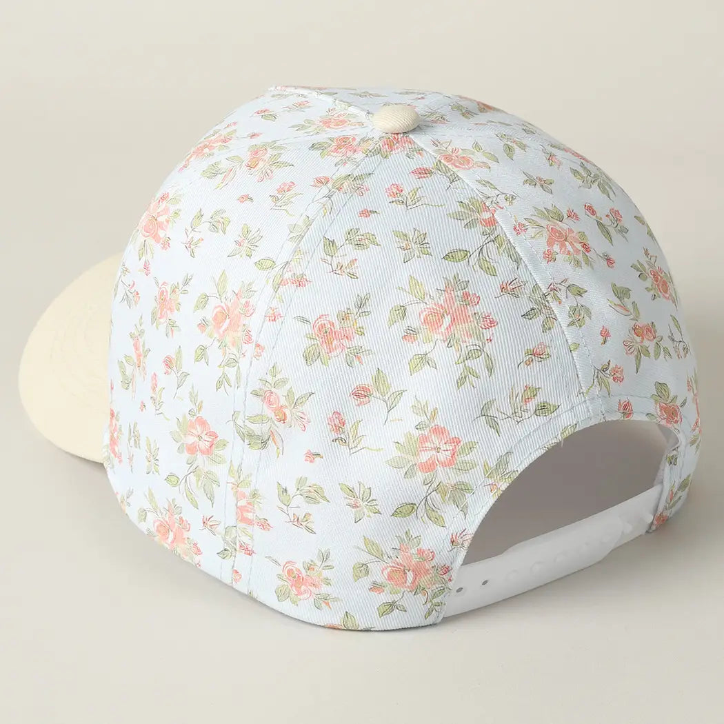 Mommin' Embroidered Floral Hat-Coral