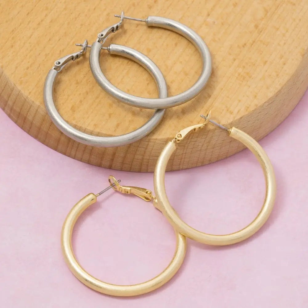 Vintage Gold Tube Hoop Earrings-Gold