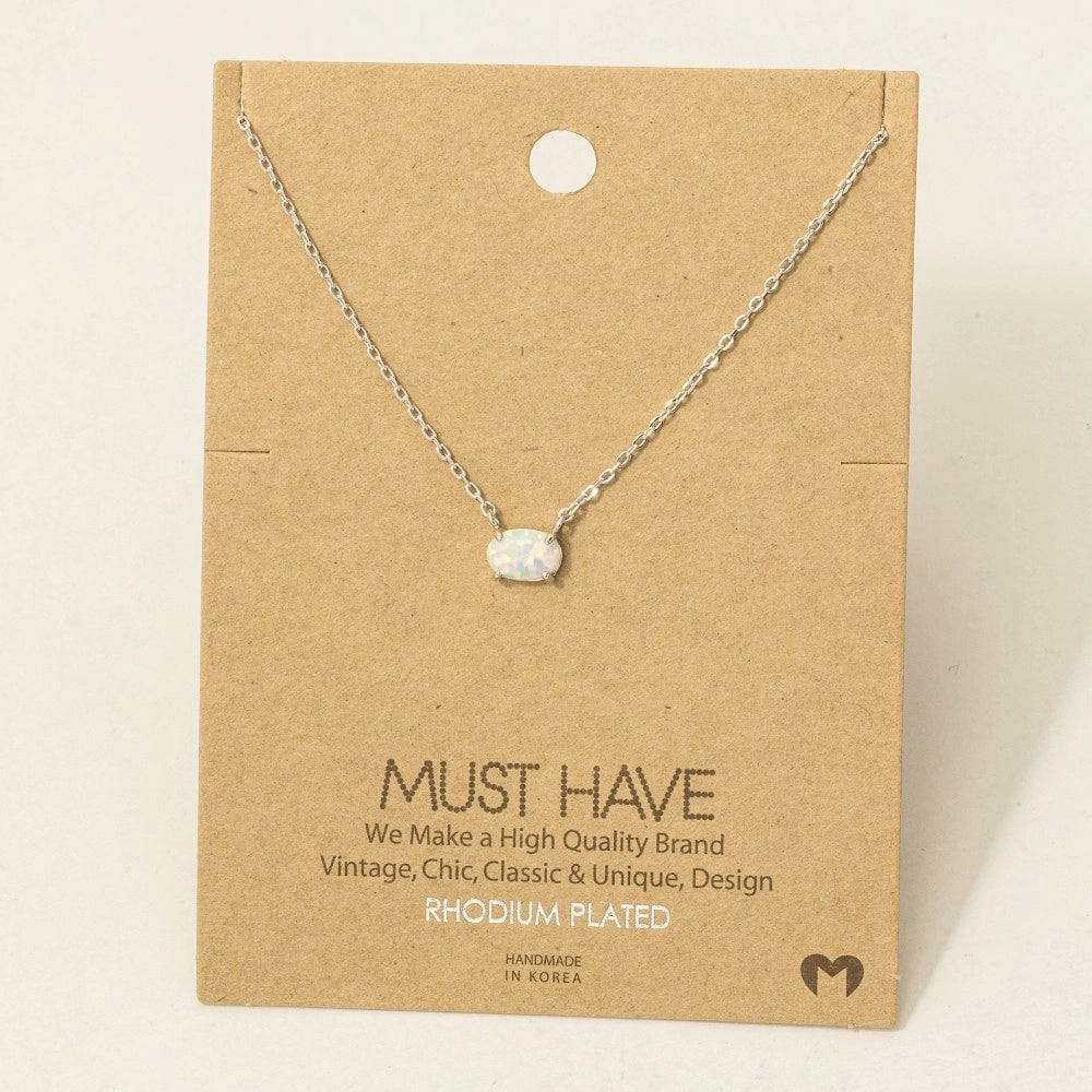 Oval Opal Pendant Necklace-Silver