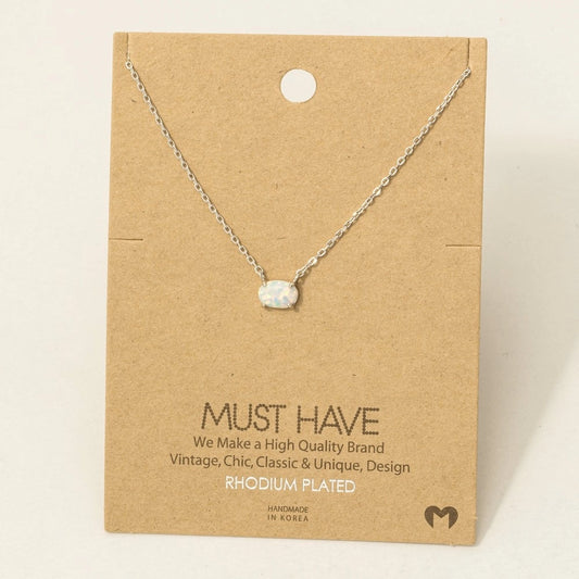 Oval Opal Pendant Necklace-Silver