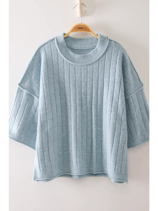 Cropped Length Ribbed Knit Sweater