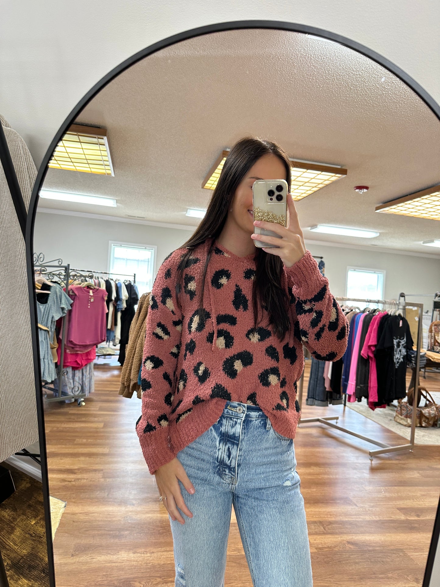 Chandler Leopard Hooded Sweater in Brick**FINAL SALE**