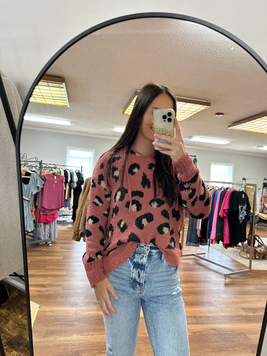 Chandler Leopard Hooded Sweater in Brick**FINAL SALE**