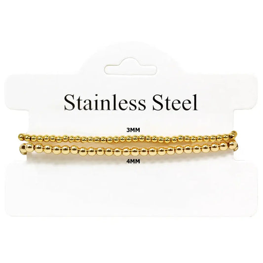 Waterproof Stainless-Steel Beaded Set of 2 Stretch Bracelets