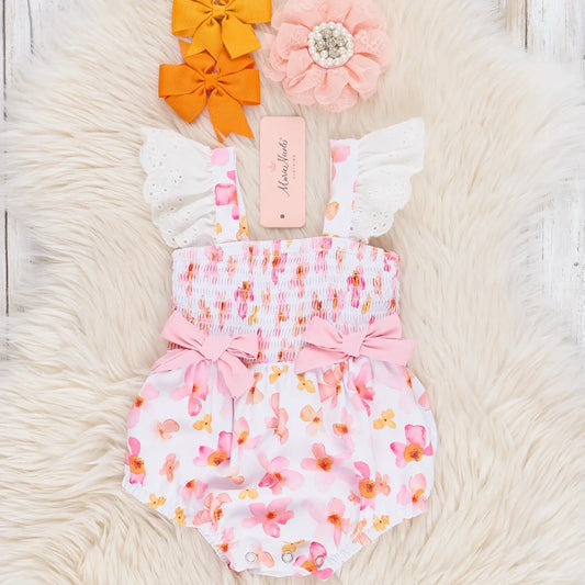 Pink & Yellow Floral Smocked Bubble