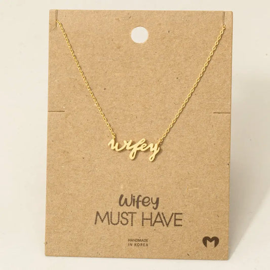 Wifey Handwritten Pendant Necklace-Gold