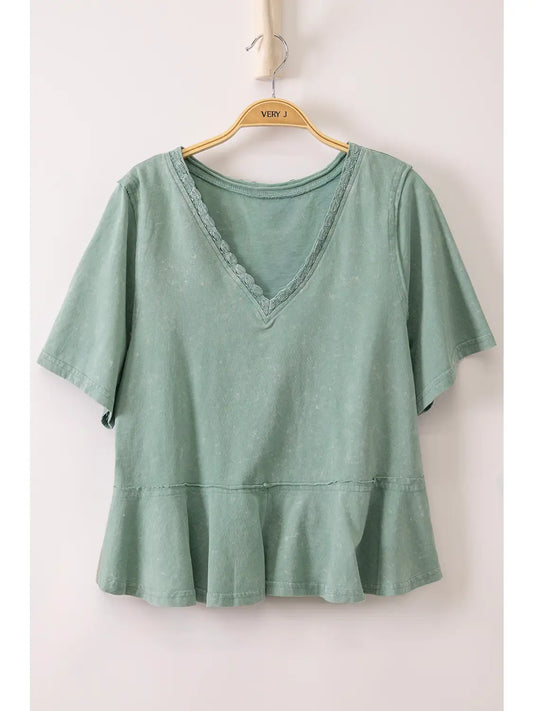 Lace Trim Detail Top-Sage