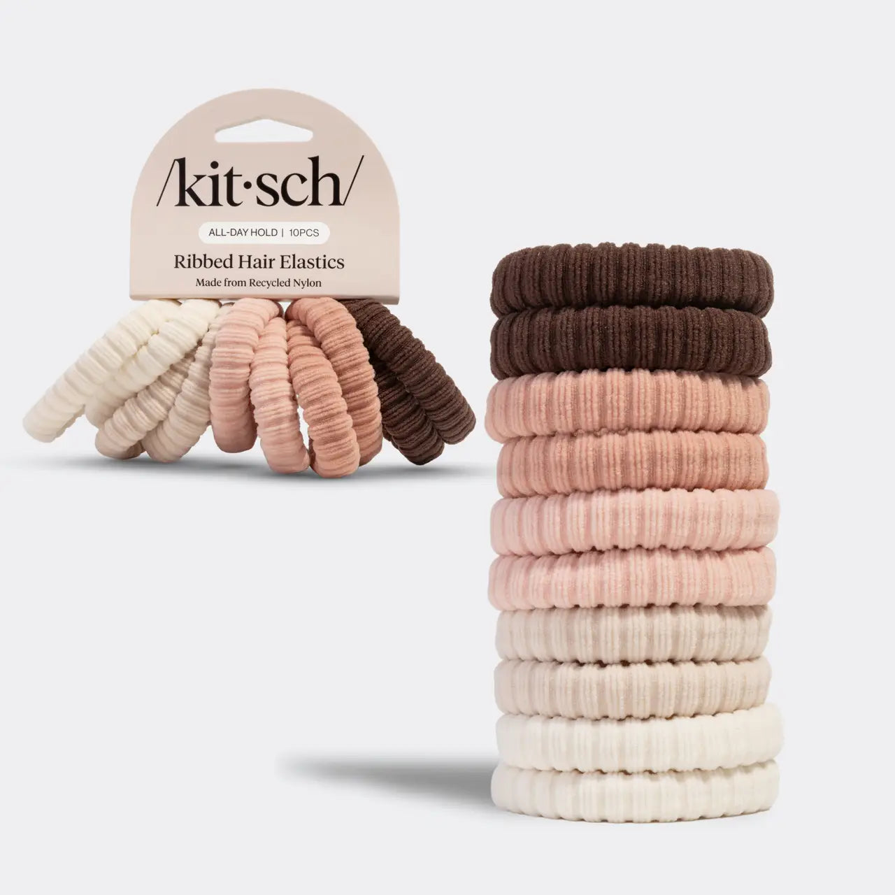 Fabric Ribbed Hair Elastics 10pc Set - Blush