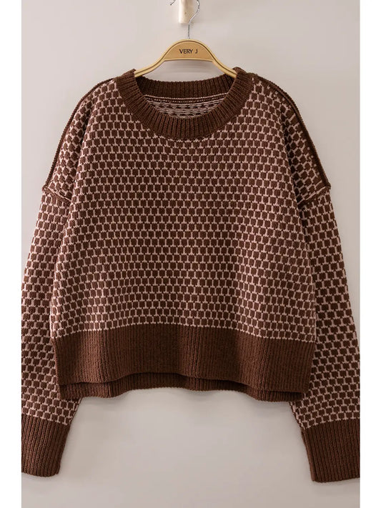 Geometric Check Pattern Sweater