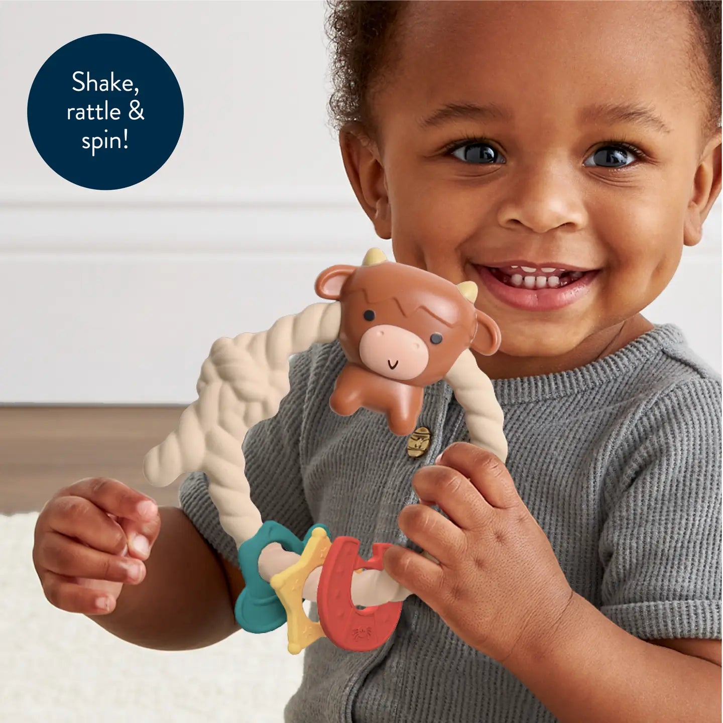 Ritzy Rattle™ Silicone Teether Rattles-Highland Cow