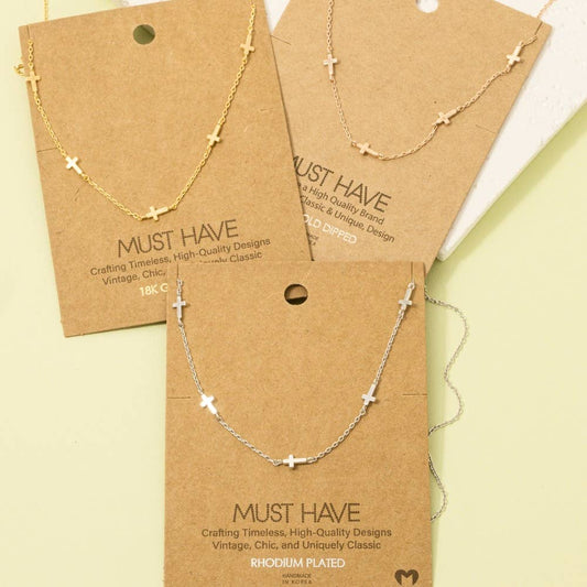 Dainty Cross Station Necklace-Gold