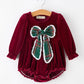 Baby Girls Velvet Plaid Bow Romper