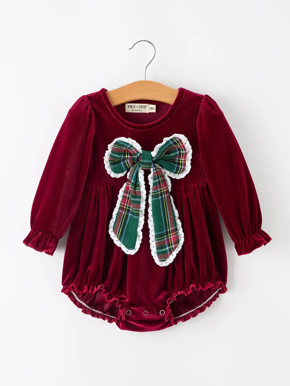 Baby Girls Velvet Plaid Bow Romper