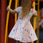 Back To School Rainbow Print Girls Dress Short Sleeve