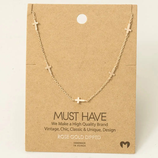 Dainty Cross Station Necklace-Rose Gold