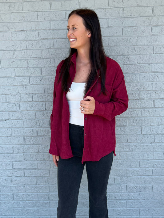 Julie Corduroy Shacket in Cabernet**FINAL SALE**
