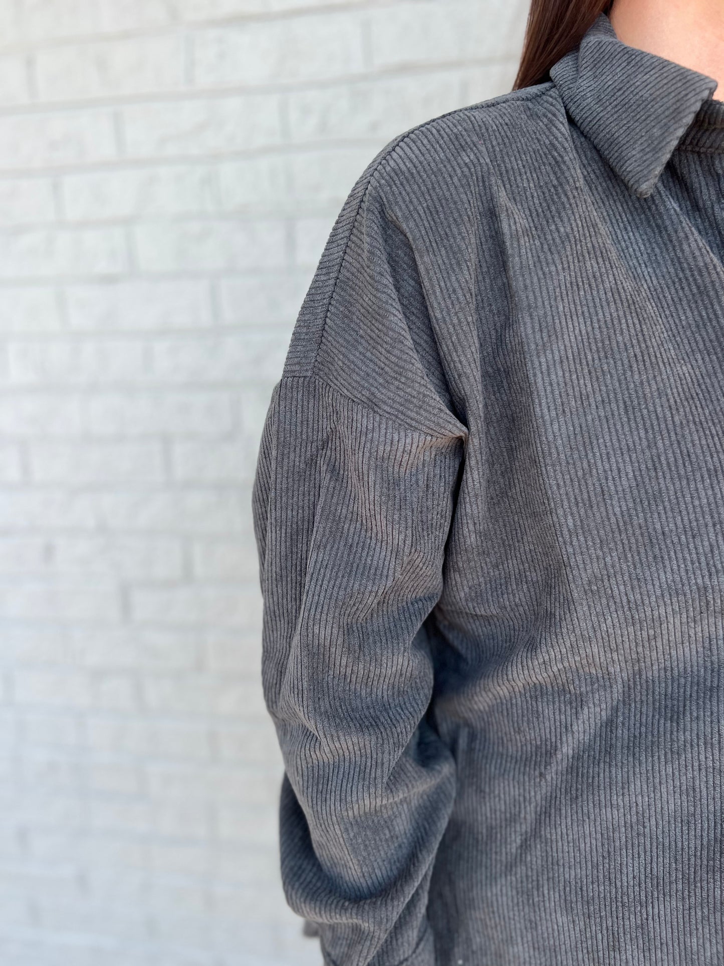 Julie Corduroy Shacket in Ashe Grey**FINAL SALE**