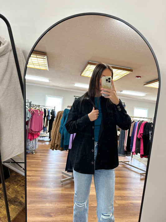 Julie Corduroy Shacket in Black**FINAL SALE**